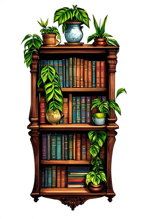 Bookcase With Books And Plants Intertwined