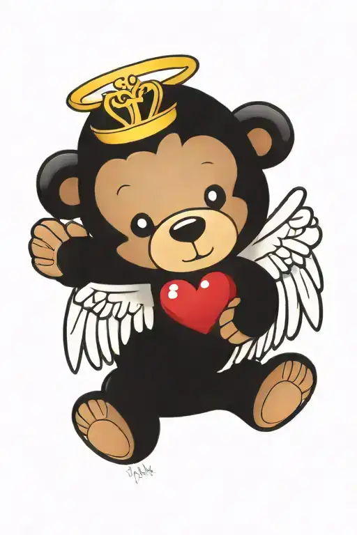 Simple Design Of A Teddy Bear With Angel Wings And A Heart Shaped Gem