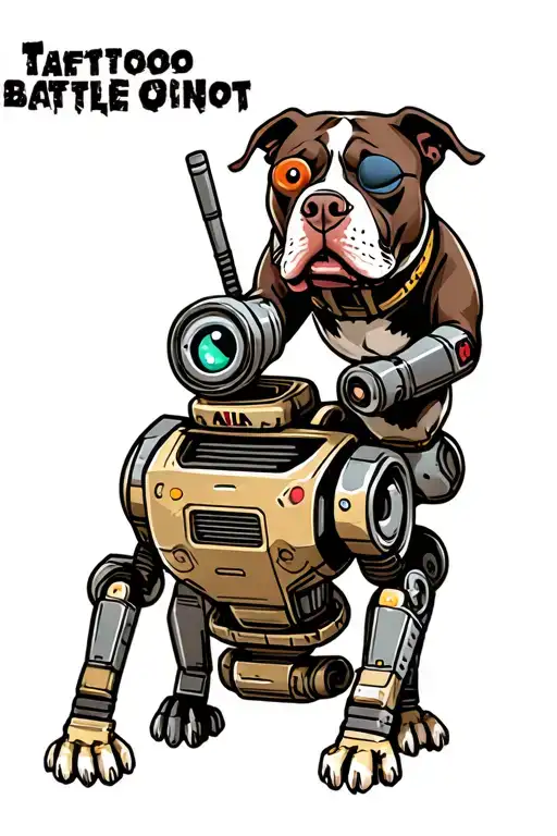 A Pitbull Wearing An Eye Patch While Riding A Robot Into A Battle