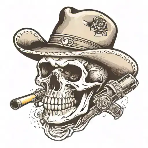 Cowboy Skull With Pistol And Cigarette