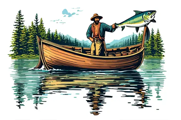 Boat On Lake Catching Fish