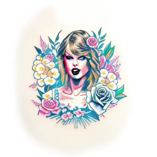 Portrait Of Taylor Swift Framed With Flowers