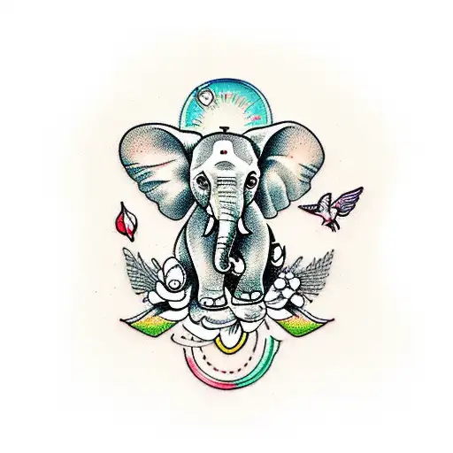 Tiny Elephant And Tiny Hummingbird