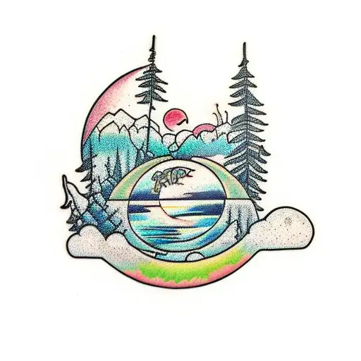 Moon With Forest And River