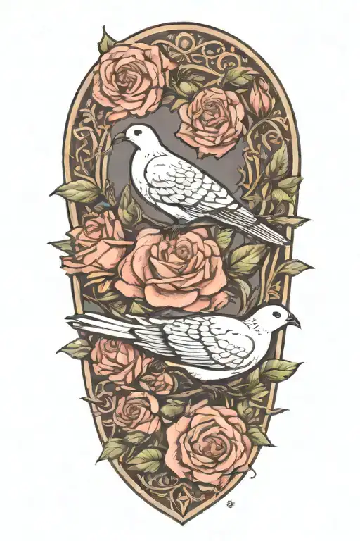 Wreath Of Roses A Seated Dove Perched