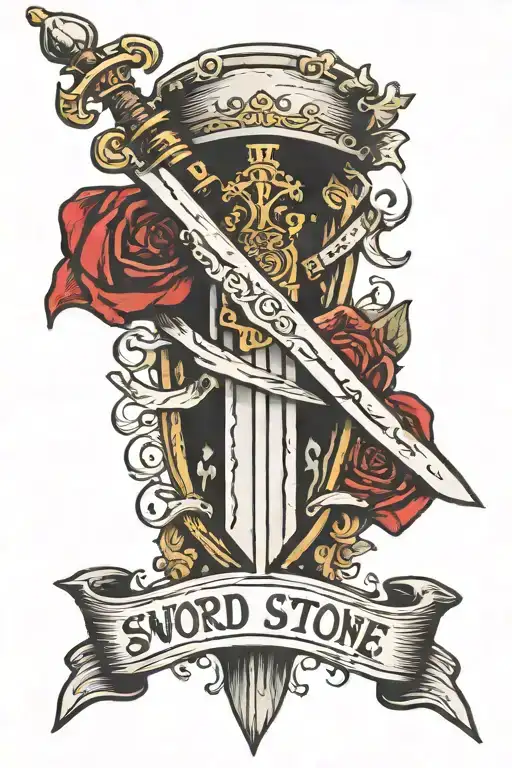 Sword On A Stone With Banner Wrapped
