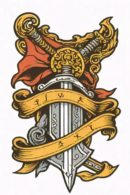 Sword On A Stone With Banner Wrapped