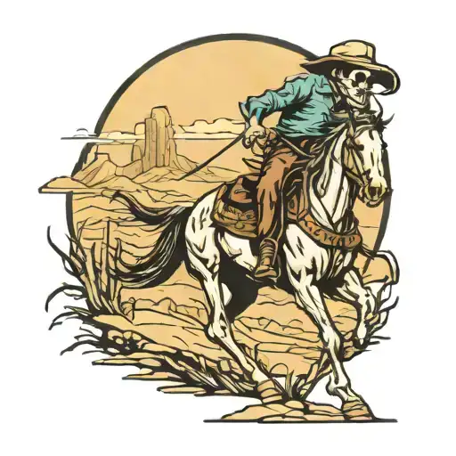 Western Skeleton Cowboy Landscape Make Horse Running
