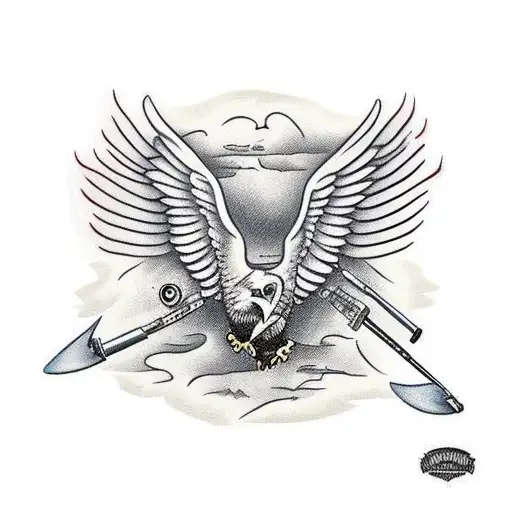 American Eagle With Wings Spread Holding A Fishing Rod In His Talons