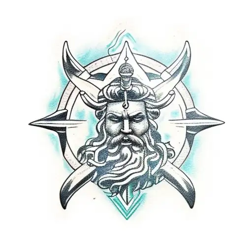 Poseidon God Of The Sea With Trident And Dagger Through His Eye Forearm