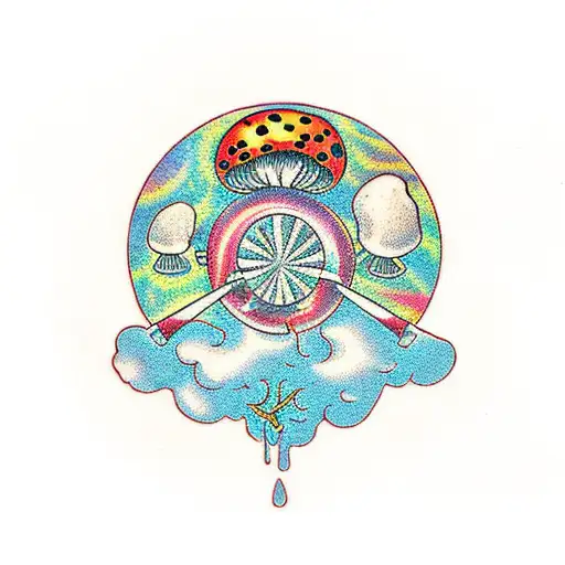 A Circle Of Individual Hallucinogenic Mushrooms