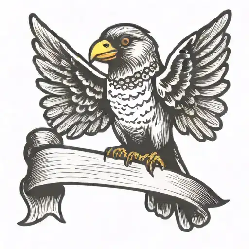 Finch Bird Flying Holding Ribbon In Beak