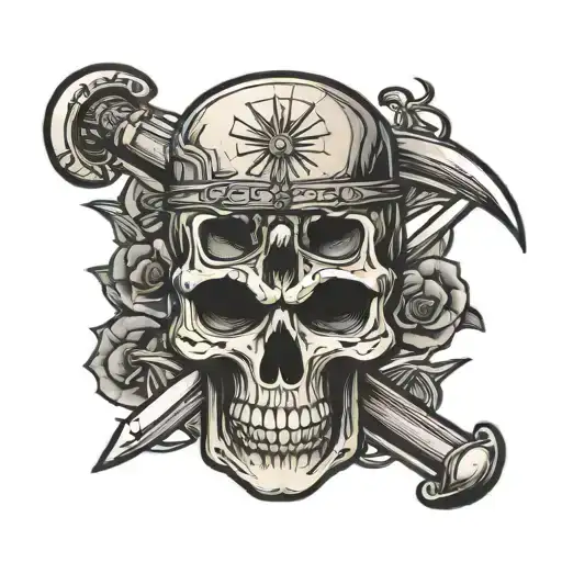 Skull With Swords On Background