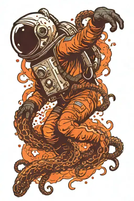 Astronaut Floating In Space Tentacles Ripping Out Of His Back And Head Holding An Open Necronomicon