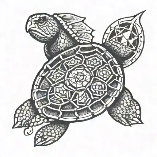 Turtle With Metatron's Cube Incorporated Into Its Shell Design