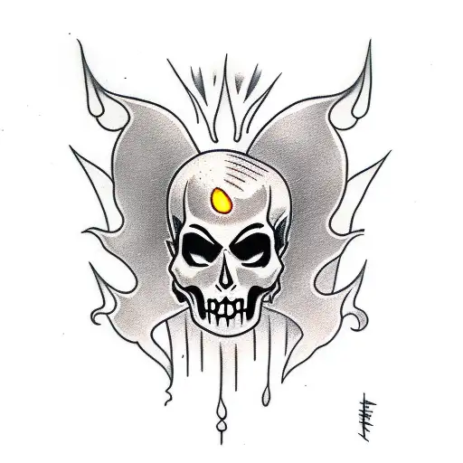 Vampire Girl With Skull In Flames