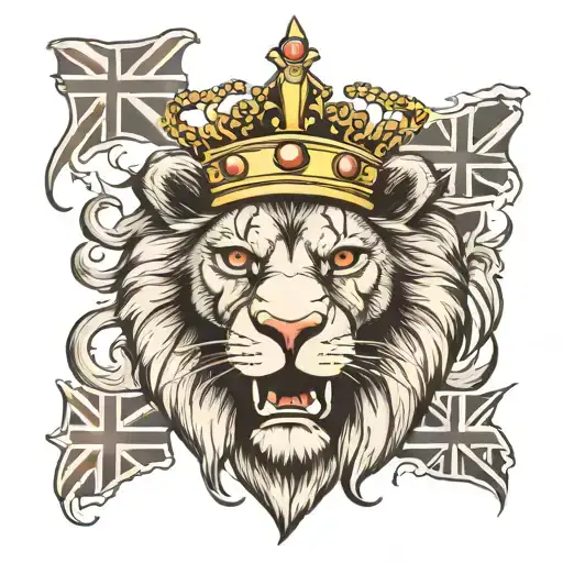 Lion Face With Crown And Union Jack Eyes
