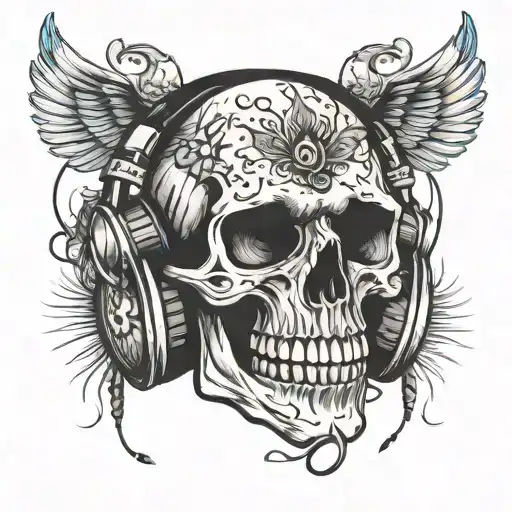 Dead Skull Wearing Headphones