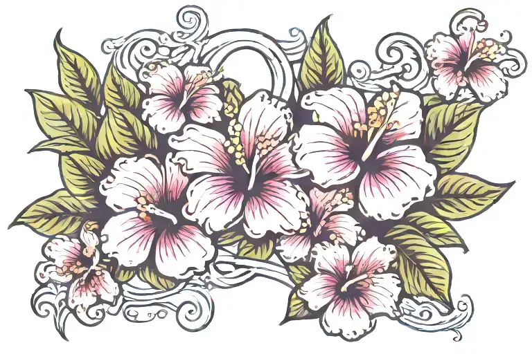 Breast Cancer Ribbon And Hibiscus Flowers