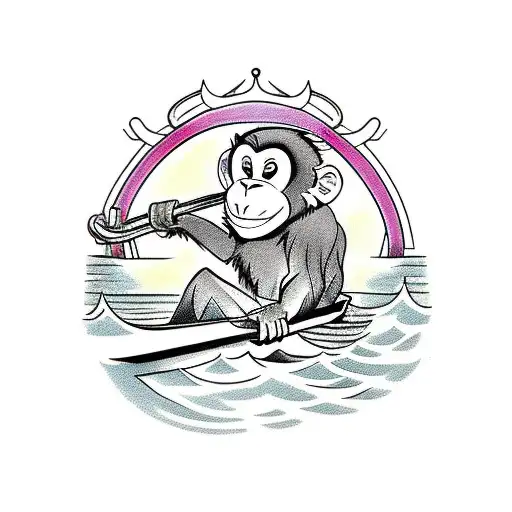 Monkey Rowing A Boat Side Perspective