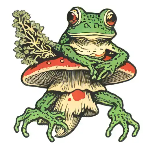 Frog Sitting On Mushroom