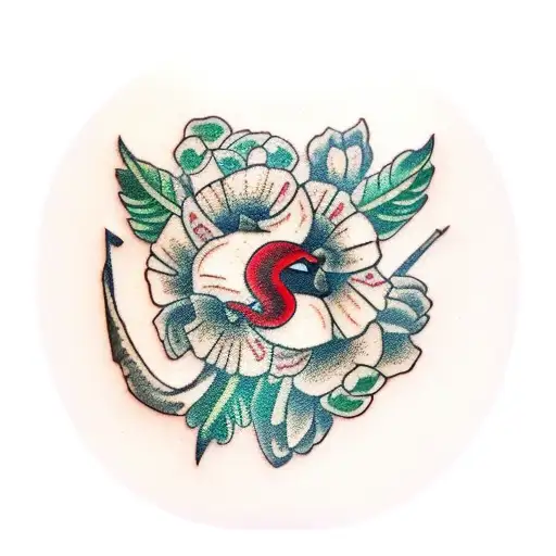 Green Turtle With Red Flowers