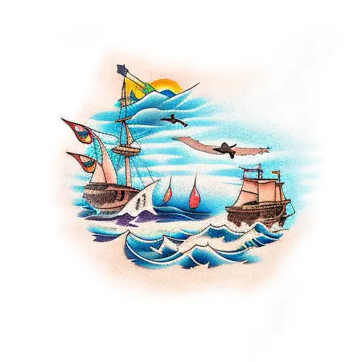 Ocean Scene Split With Native American Scene