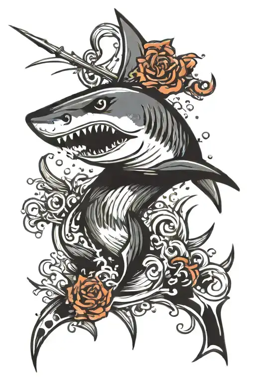 Posieden Striking A Shark With A Trident Piercing