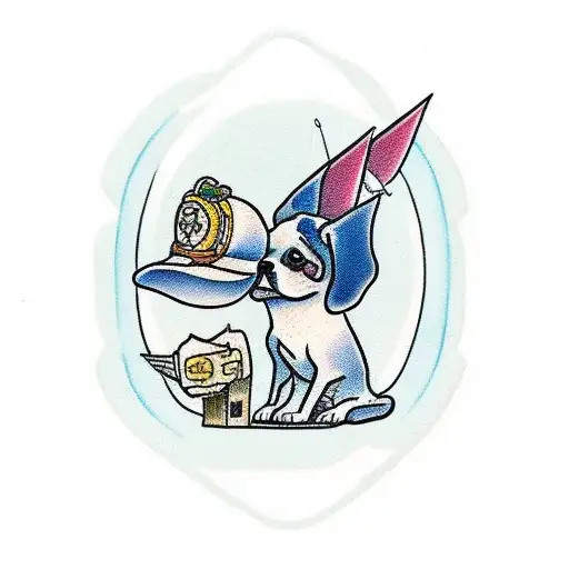 A Traditional Style Tattoo Of A Small Dog Exploring Different Travel Destinations