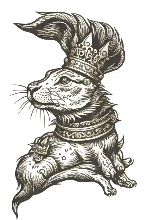 A Bunny With A Crown On His Head Is Sitting On The Head Of A Wolf