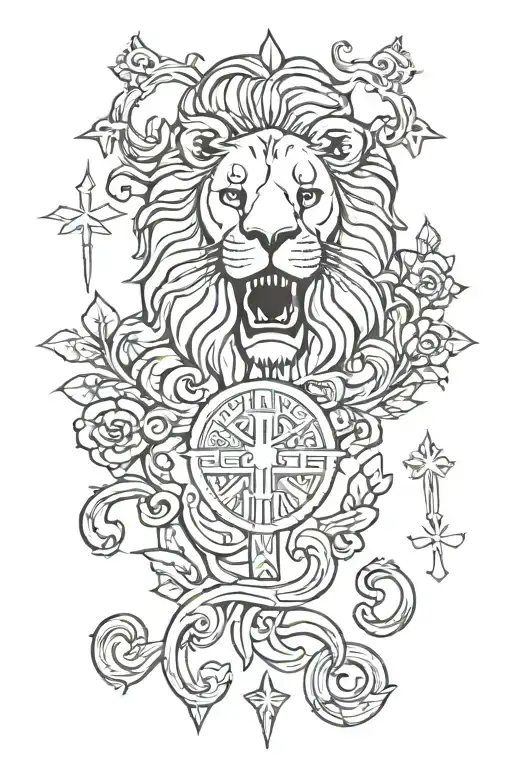 Lion Cross And Scandinavian Symbols