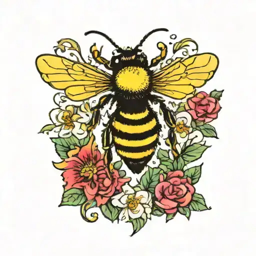 Bee With Flowers