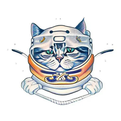 A Traditional Style Tattoo Of A Cat Dressed In Hockey Gear