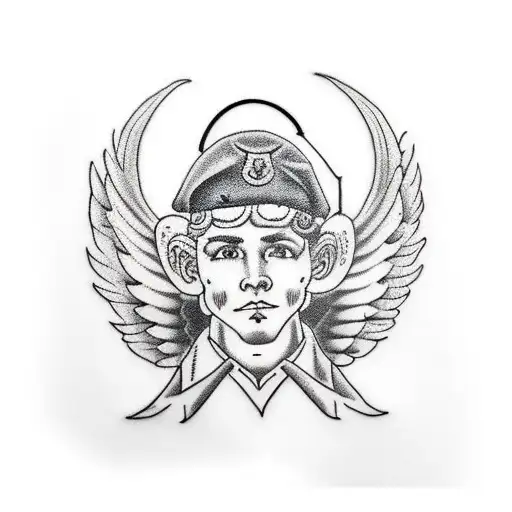 Angel Wearing Black Military Beret