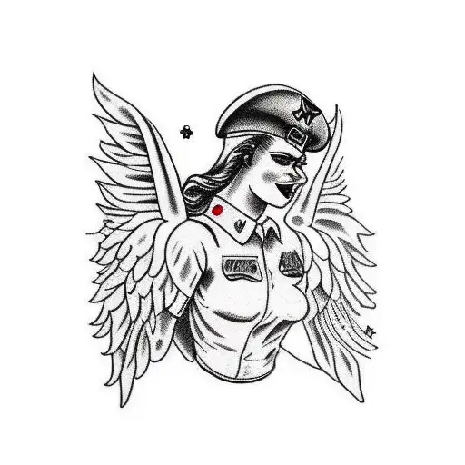 Angel Wearing Black Military Beret Side View