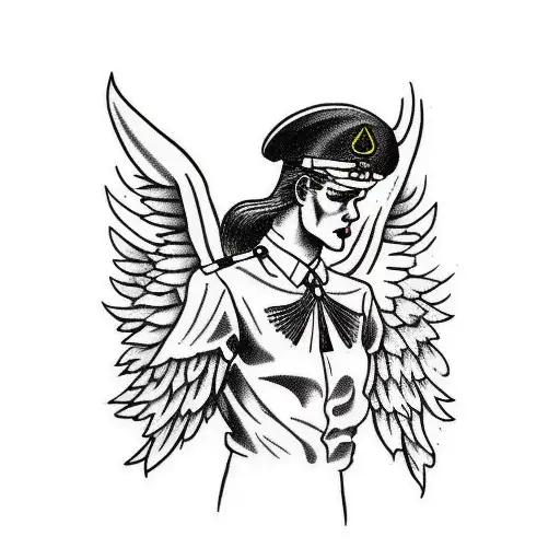 Angel Wearing Black Military Beret Side View