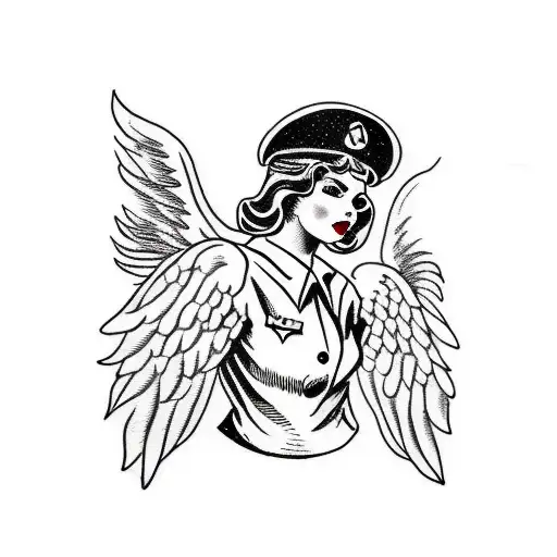 Angel Wearing Black Military Beret Side View