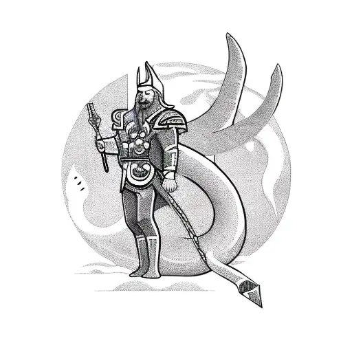 Create Thor And Hymir Fishing The Midgardsnake In A Minimalistic Shaman Style For Forarm