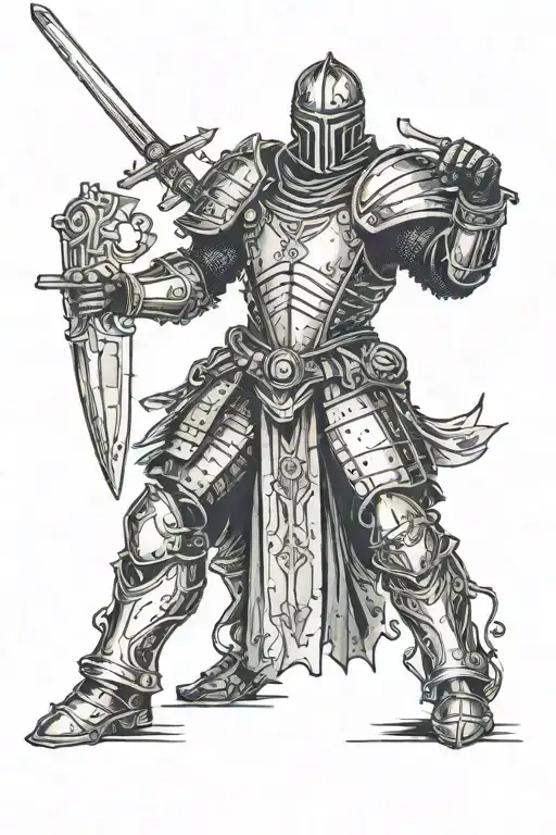 A Cyberpunk Knight In The Style Of Old Medieval Manuscripts