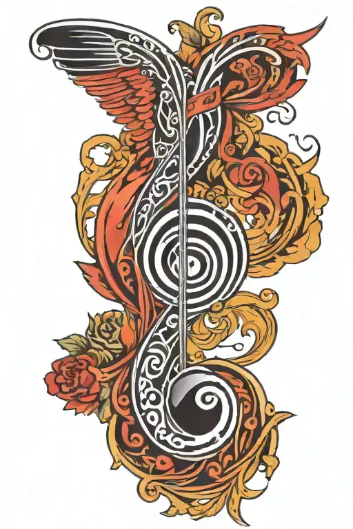 Bass Clef Intertwined With Electric Wing