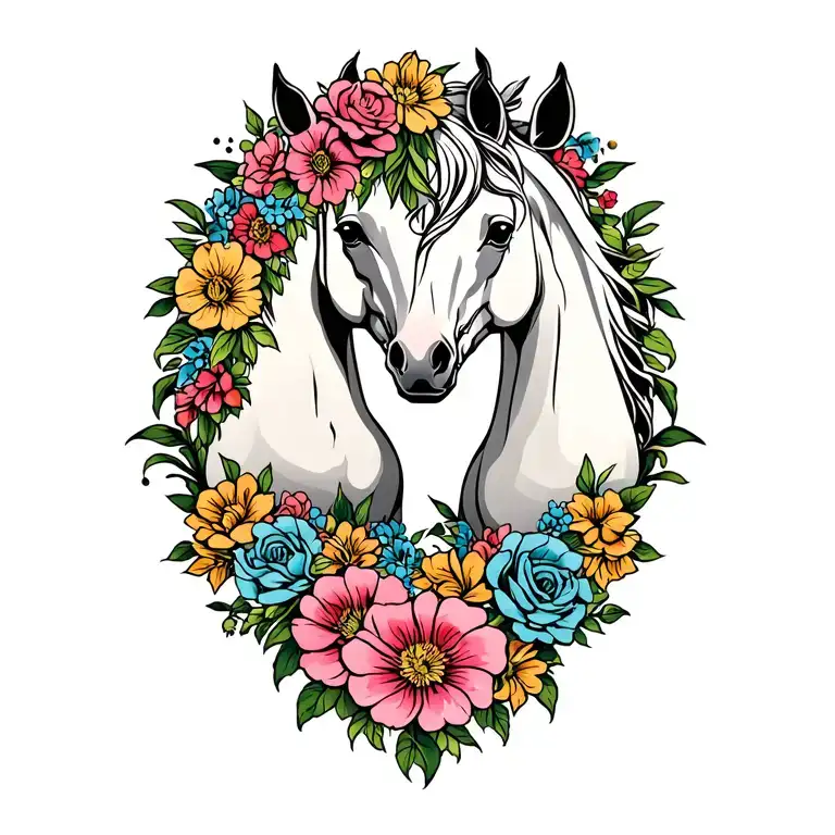 Horses And Flowers Intertwined