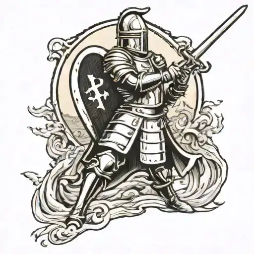 Knight With Sword Action Scene B&w