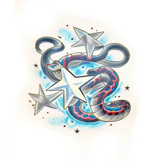 Balck And Blue Snake With Stars