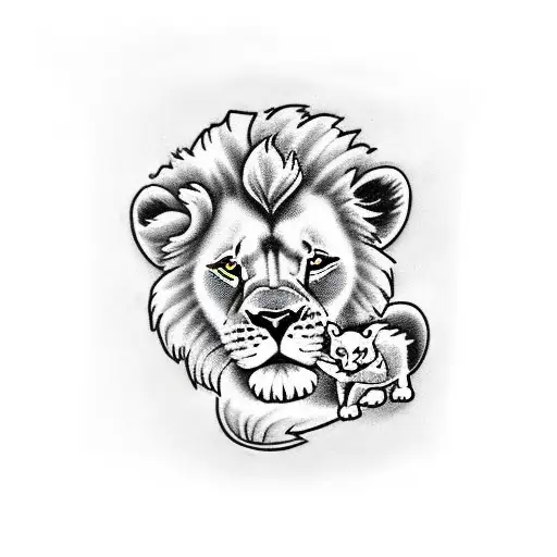 Lion With Cub Tattoo On Forearms
