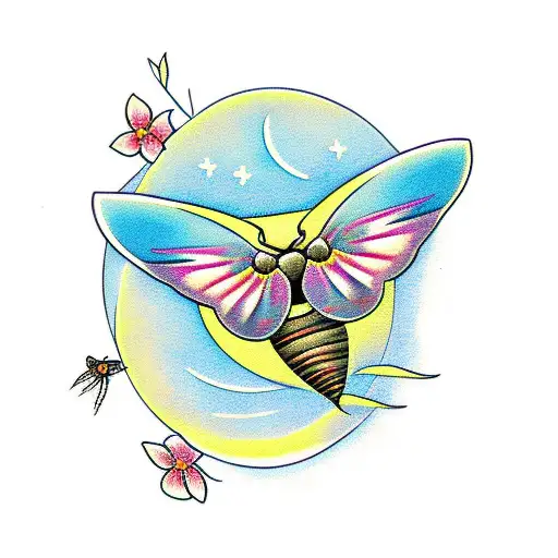 Moth With A Moon And Flowers