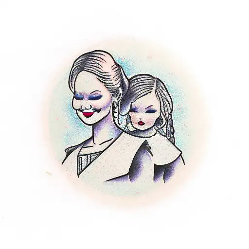 Mother And Daughter Walking Up To Heaven