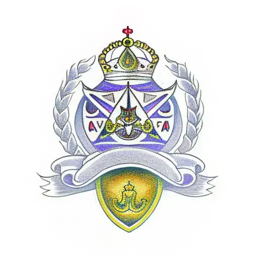 Curran Family Crest With A Crown Over The Crest And 3 Floating Small Orbs Over The Crown