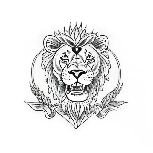 A Three Headed Lion In A Traditional Style With Flames Coming Off Its Back