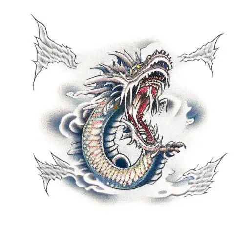 A Hard-rock Inspired Japanese Dragon Breathing Fire And Playing A Guitar