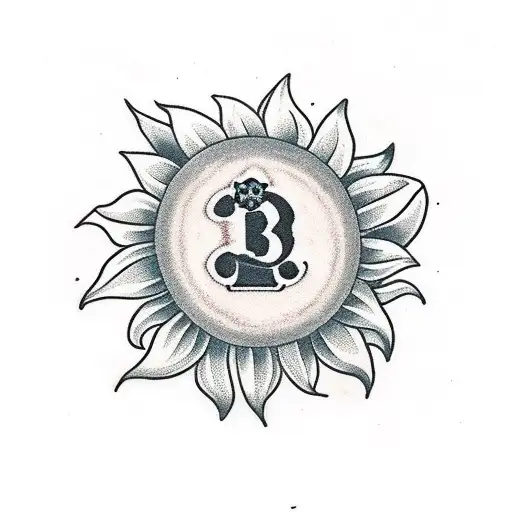 Black Sunflower And Butterfly With Initials Kjp